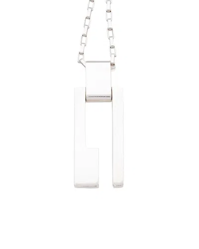 Pre-owned Gucci Silver Open Logo Plate Chain Link Necklace (authentic Pre-loved)