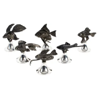 Pre-owned Gucci Silver Plate Place Card Holders With Fish Motif, Circa 1960 In Black