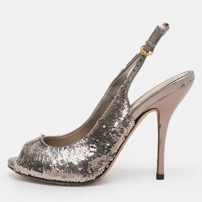 Pre-owned Gucci Silver Sequins Slingback Pumps Size 36