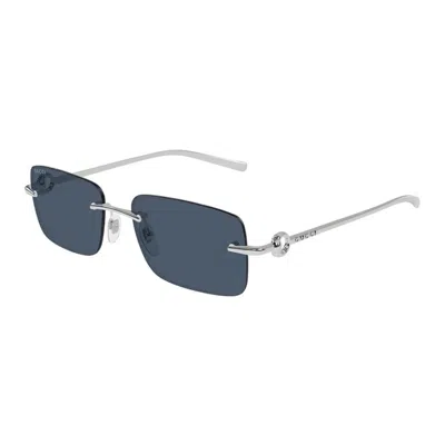 GUCCI GUCCI SILVER-SILVER-BLUE METAL SUNGLASSES