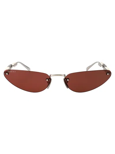 Gucci Silver-silver-brown Metal Sunglasses