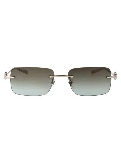 Gucci Silver-silver-brown Metal Sunglasses In Gold
