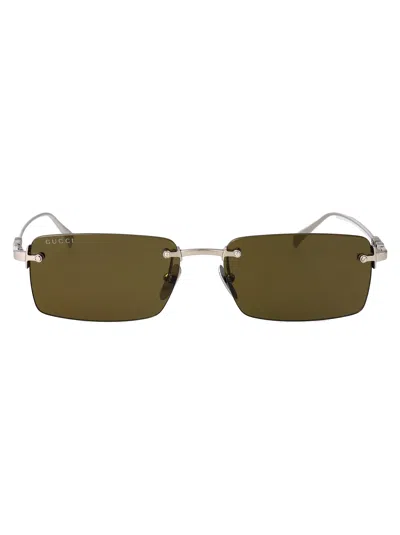 Gucci Silver-silver-brown Metal Sunglasses In Green