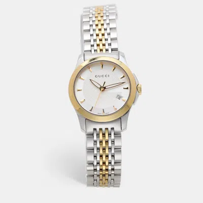 Pre-owned Gucci Silver Two Tone Stainless Steel G-timeless 126.5 Quartz Women's Wristwatch 27mm