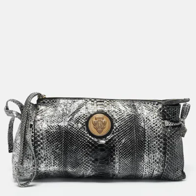 Pre-owned Gucci Silver/black Python Large Hysteria Clutch