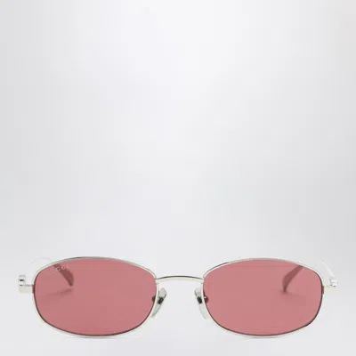 GUCCI GUCCI SILVER/RED OVAL SUNGLASSES WOMEN