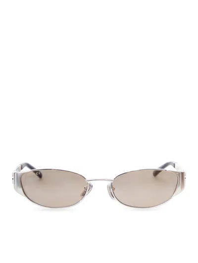 Gucci Silver-tone Oval Sunglasses