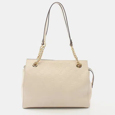Pre-owned Gucci Sima Chain Shoulder Bag Leather Off White In Cream