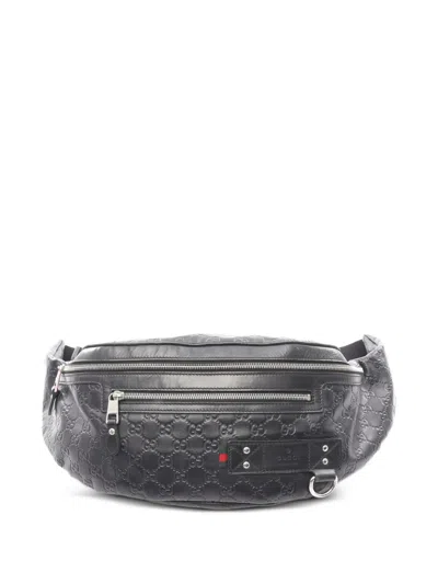 Pre-owned Gucci Sima Embossed Leather Belt Bag In Black
