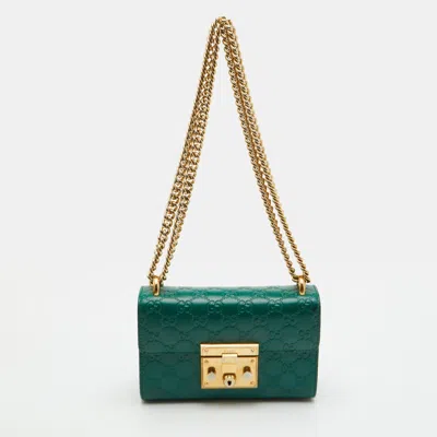 Pre-owned Gucci Sima Leather Chain Shoulder Bag In Green