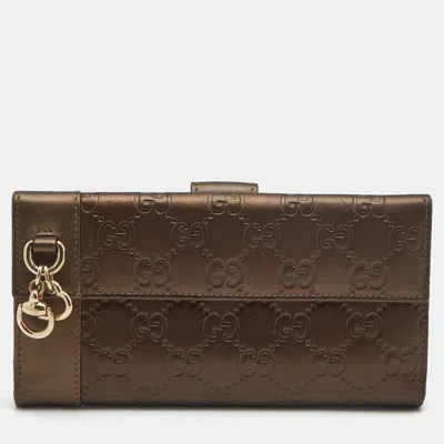 Pre-owned Gucci Sima Leather Continental Wallet In Silver