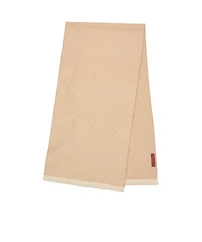 Gucci Monogram Pattern Fringe Scarf In Neutral