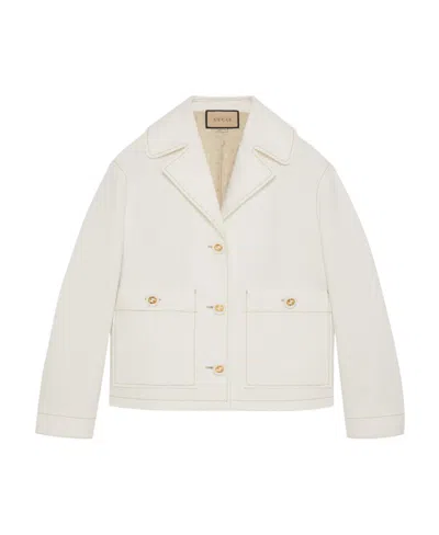 Gucci Single-breasted Cotton Jacket In White