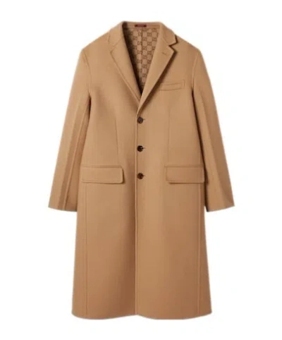 Gucci Single-breasted Double-layer Wool Coat In Brown