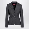 Gucci Double G Belted Wool Grisaille Blazer In Gray