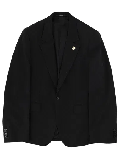 Gucci Single Breasted Jacket With "gg" Weave In Black