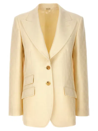 Gucci Single-breasted Jacquard Logo Blazer Blazer And Suits White