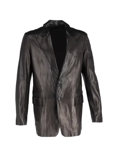 Pre-owned Gucci Single-breasted Leather Blazer In Brown