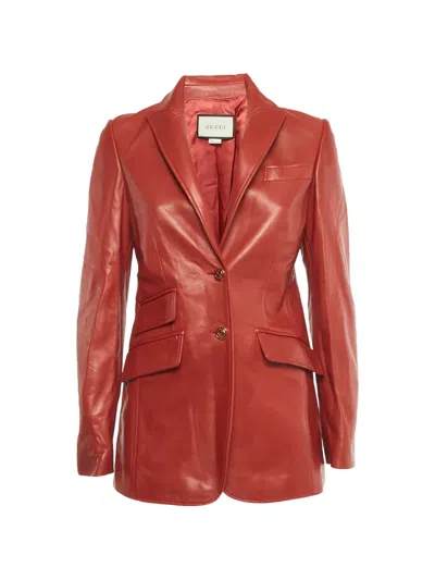 Pre-owned Gucci Single-breasted Leather Blazer In Red