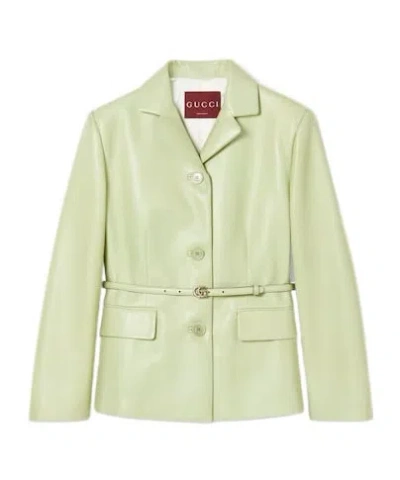 Gucci Single-breasted Leather Jacket In Nude