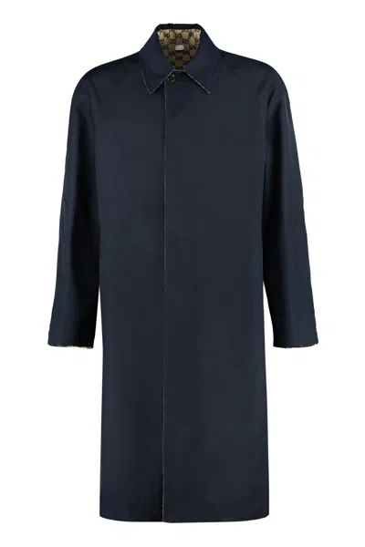 Gucci Single-breasted Long Coat In Blue