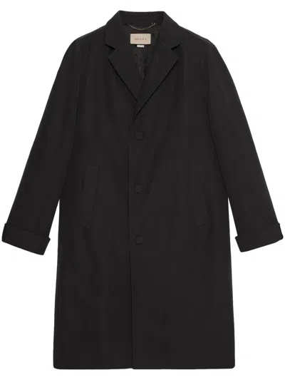 Gucci Single-breasted Cotton Poplin Coat In Black
