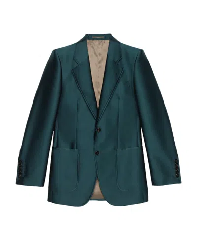 Gucci Single-breasted Satin Blazer In Green