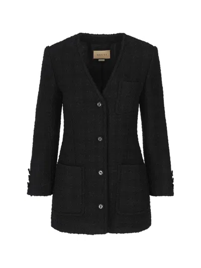 Gucci Wool Jacket V-neck Straight Hem In Black