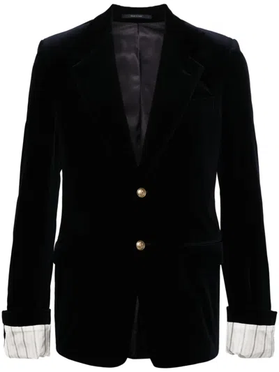 Gucci Men Turned-up Velvet Cuff Blazer In Black
