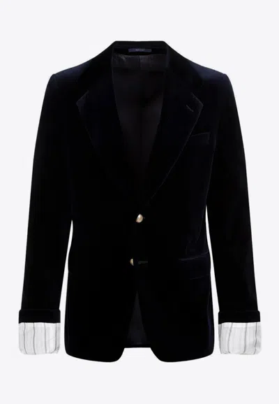 Gucci Stretch Cotton Velvet Formal Jacket In Blue