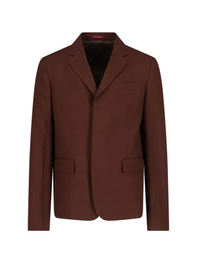 GUCCI GUCCI SINGLE-BREASTED WOOL BLAZER – BROWN