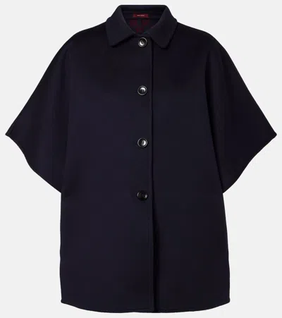 Gucci Single-breasted Wool Cape In Blue