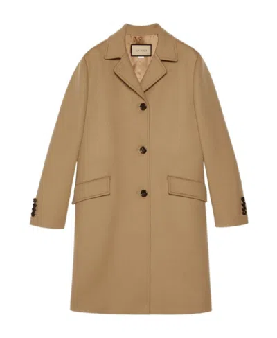 Gucci Neutral Single-breasted Wool Coat In Brown