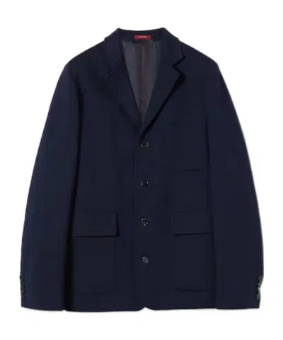 Gucci Men Blue Jacket With Classic Lapels And Front Patch Pockets In Cotton Man