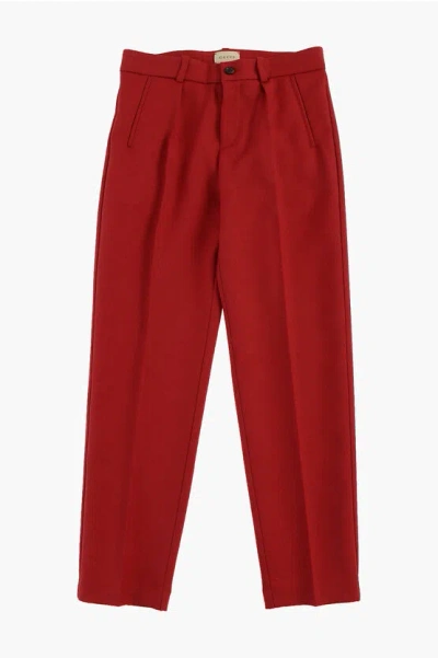 Gucci Single Pleat Twill Pants In Red