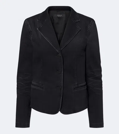 Gucci Single-breasted Denim Blazer In Black