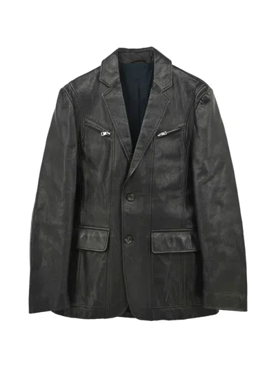 Pre-owned Gucci Single-breasted Leather Blazer In Black