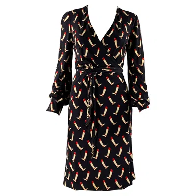 Pre-owned Gucci Size 2 Navy Red Silk Riding Boots Wrap Knee-length Dress