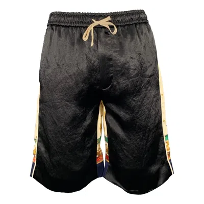 Pre-owned Gucci Size 28 Black Beige Monogram Acorns Acetate Joggers Shorts