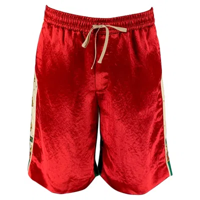 Pre-owned Gucci Size 30 Red Beige Graphic Acetate Shorts