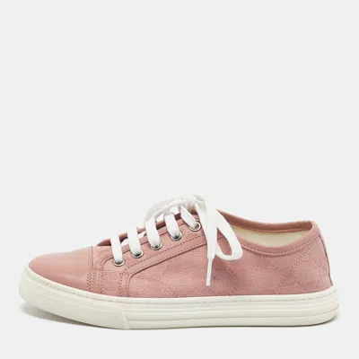 Pre-owned Gucci Size 34 Pink Canvas And Leather Lace Up Sneakers