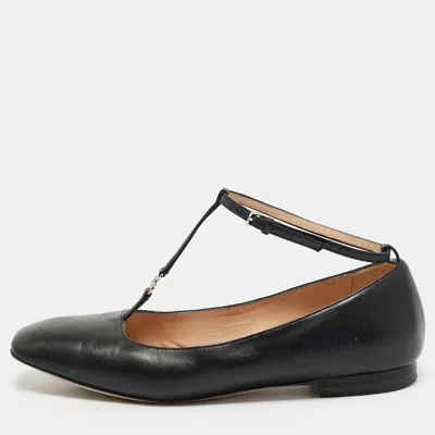 Pre-owned Gucci Size 35.5 Black Leather Buckle Ballet Flats