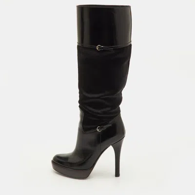 Pre-owned Gucci Size 36 Black Leather And Calf Hair Platform Knee Length Boots