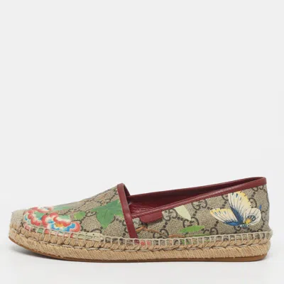 Pre-owned Gucci Size 36 Multicolor Gg Supreme Coated Canvas And Leather Flora Espadrille Flats