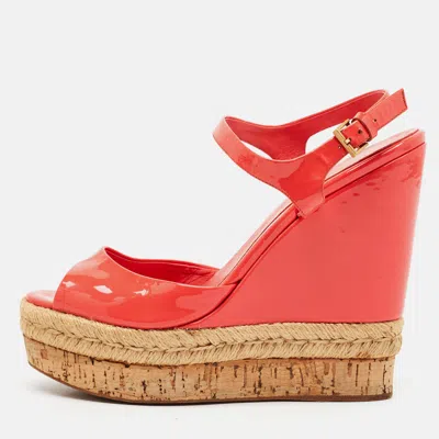 Pre-owned Gucci Size 36 Red Patent Leather Wedge Sandals