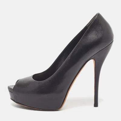Pre-owned Gucci Size 36.5 Black Leather Platform Pumps