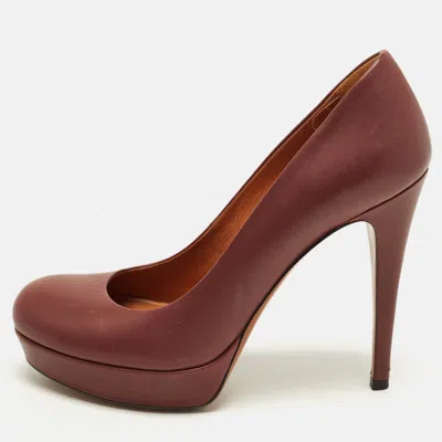Pre-owned Gucci Size 36.5 Brown Leather Platform Pumps