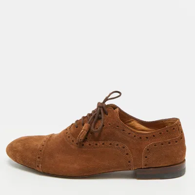 Pre-owned Gucci Size 36.5 Brown Suede Lace Up Brogues