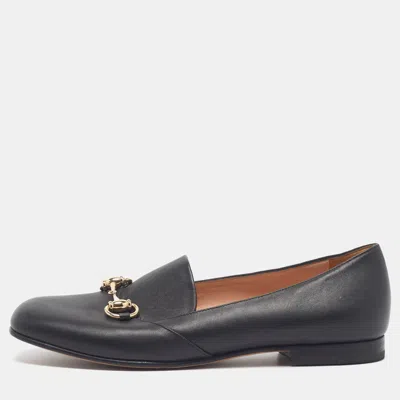 Pre-owned Gucci Size 37 Black Leather Horsebit Slip On Loafers