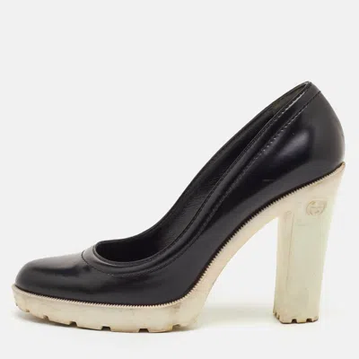 Pre-owned Gucci Size 37 Black Leather Round Toe Platform Pumps